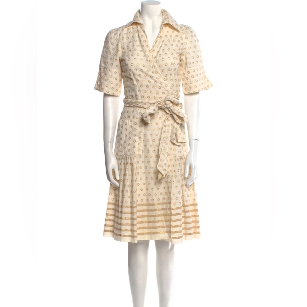 Diane Von Furstenberg Cream Patterned Midi Dress